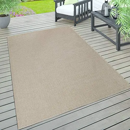 Produktbild: Paco Home In- & Outdoor Teppich wetterfest für Garten, Terrasse & Balkon flachgewebt in Moderner Sisaloptik einfarbig pflegeleicht & UV-beständig, Grösse:80x150 cm, Farbe:Beige