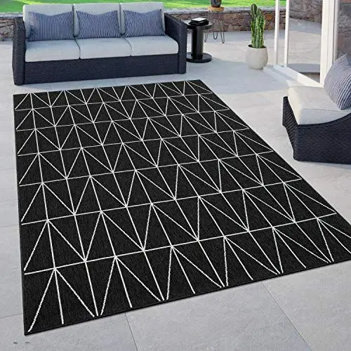 Produktbild: Paco Home Outdoor Teppich wetterfest Skandinavisch für Terrasse, Balkon & Garten pflegeleicht & robust Modernes Design Indoor & Outdoor geeignet, Grösse:120x170 cm, Farbe:Schwarz