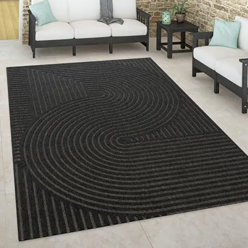 Produktbild: Paco Home Outdoor Teppich wetterfest Skandinavisch für Terrasse, Balkon & Garten pflegeleicht & robust Modernes Design Indoor & Outdoor geeignet, Grösse:160x230 cm, Farbe:Anthrazit 2
