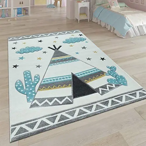 Produktbild: Paco Home Kinder-Teppich, Kinderzimmer Pastell Farben, Indianer-Zelt Motiv 3-D, in Cream Grau, Grösse:200x290 cm