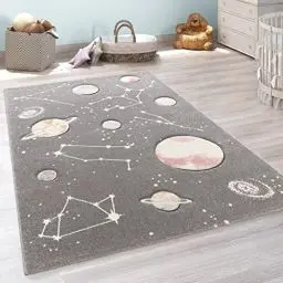 Produktbild: Paco Home Kinder-Teppich, Spiel-Teppich Für Kinderzimmer Mit Planeten Und Sternen, In Grau, Grösse:120x170 cm