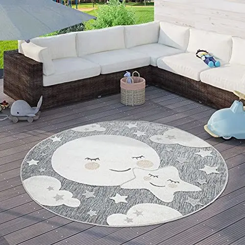 Produktbild: Paco Home Kinderteppich Kinderzimmer Outdoor Teppich Rund Spielteppich Junge Mädchen, Grösse:200 cm Rund, Farbe:Grau