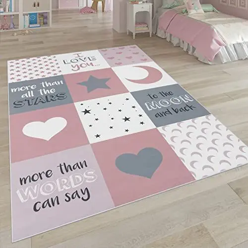 Produktbild: Paco Home Kinderteppich, Kinderzimmer Teppich m. Stern, Mond u. Karo Motiven, Grösse:140x200 cm, Farbe:Pink