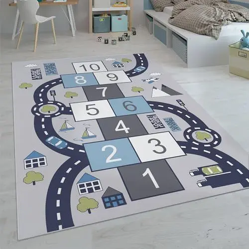 Produktbild: Paco Home Kinderteppich Teppich Kinderzimmer Spielteppich Junge Mädchen Modern rutschfest, Grösse:120x160 cm, Farbe:Grau