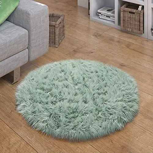 Produktbild: Paco Home Kunstfell Fellteppich Imitat Sitzkissen Herzform Rund Verschiedene Formen, Grün, Grösse:30 cm Rund