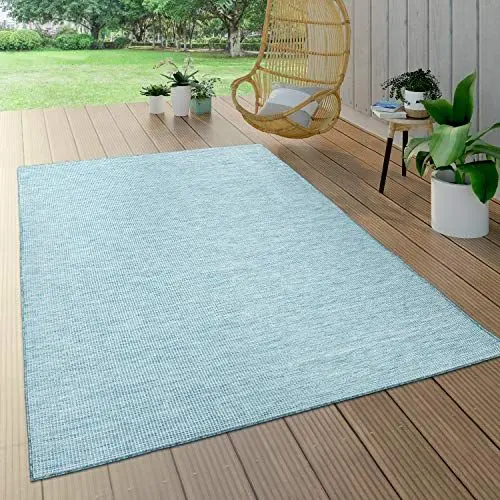 Produktbild: Paco Home Outdoor Teppich Balkon Terrasse Pastellfarben Flachgewebe Gartenteppich Modern, Grösse:140x200 cm, Farbe:Blau