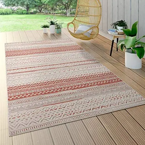 Produktbild: Paco Home Outdoor Teppich Für Terrasse Und Balkon, Geometrisches Muster, Modern In Rot, Grösse:80x150 cm