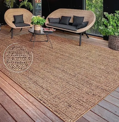 Produktbild: Paco Home Outdoor Teppich wetterfest & langlebig Flachgewebe in moderner Jute-Sisal-Optik in Naturtönen Gemustert Perfekt für Terrasse, Balkon, Garten & Küche, Grösse:200x280 cm, Farbe:Beige