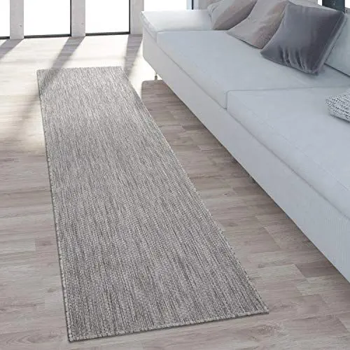 Produktbild: Paco Home Outdoor Teppich Flachgewebe Sisaloptik Modern Einfarbig meliert wetterfest & pflegeleicht Küchenteppich Ideal für Terrasse Balkon Garten, Grösse:80x250 cm, Farbe:Grau