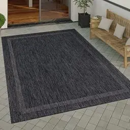 Produktbild: Paco Home Outdoor Teppich wetterfest & pflegeleicht Flachgewebe in Sisal-Optik mit Bordüre UV-beständig Modern für Balkon, Terrasse, Garten, Wohnzimmer, Grösse:120x160 cm, Farbe:Anthrazit
