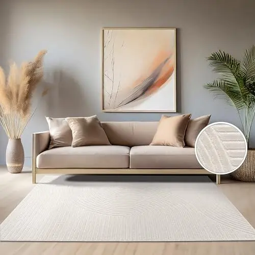 Produktbild: Paco Home Teppich In- & Outdoor, Moderne abstrakte Boho Designs mit 3D Struktur, robust & wetterfest, ideal für Terrasse Wohnzimmer & Küche, Grösse:120x170 cm, Farbe:Creme 2