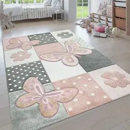 Produktbild: Teppich Kinderzimmer Junge Mädchen Kinderteppich Spielteppich Kurzflor Regenbogen Bauernhof Einhorn Schmetterling Hase, Grösse:160x230 cm, Farbe:Bunt 3