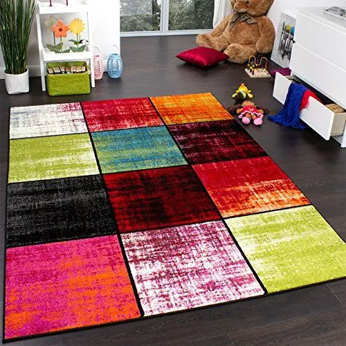 Produktbild: Paco Home Teppich Kinderzimmer Karo Kinderteppich Mehrfarbig Meliert Rot Pink Grün Blau, Grösse:160x220 cm
