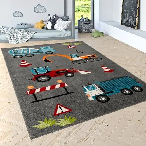 Produktbild: Paco Home Teppich Kinderzimmer Kinderteppich Junge Mädchen Spielteppich Modern Autoteppich Weich Grau Rot Blau, Grösse:120x170 cm