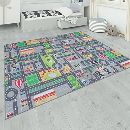 Produktbild: Paco Home Teppich Kinderzimmer Kinderteppich Spielteppich Straßenteppich rutschfest Mädchen Jungs, Grösse:100x200 cm, Farbe:Grau 3