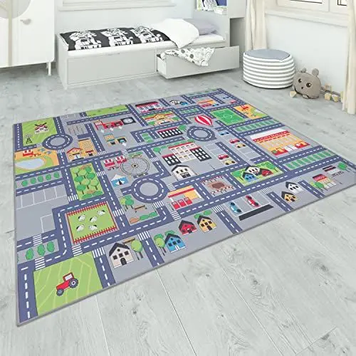 Produktbild: Paco Home Teppich Kinderzimmer Kinderteppich Spielteppich Straßenteppich rutschfest Mädchen Jungs, Grösse:160x220 cm, Farbe:Grau 2