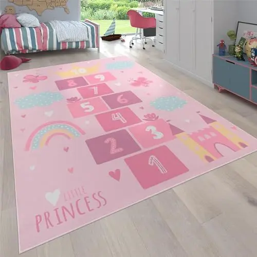 Produktbild: Paco Home Teppich Kinderzimmer Kinderteppich rutschfest Spielteppich Krabbelmatte Modern Herz Waschbar Pink, Grösse:120x160 cm
