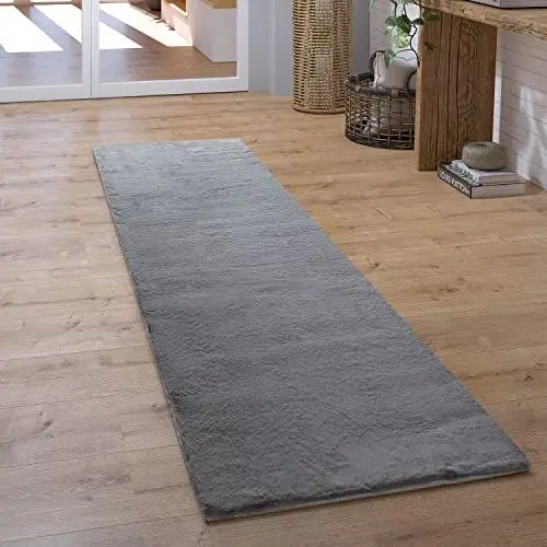 Produktbild: Paco Home Teppich Läufer Hochflor Wohnzimmer Flur Flauschig Schlafzimmer Fell Kunstfell Modern Fellimitat Einfarbig, Grösse:60x90 cm, Farbe:Anthrazit