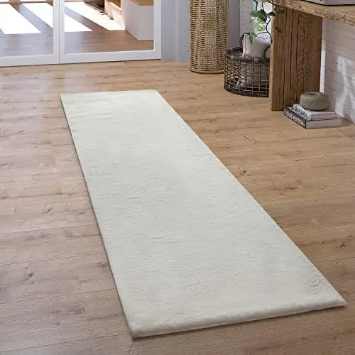 Produktbild: Paco Home Teppich Läufer Hochflor Wohnzimmer Flur Flauschig Schlafzimmer Fell Kunstfell Modern Fellimitat Einfarbig, Grösse:60x90 cm, Farbe:Creme