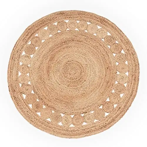 Produktbild: Paco Home Teppich Rund Wohnzimmer Jute Boho Ethno Muster Modern Handgefertigt Naturteppich, Grösse:80 cm Rund, Farbe:Natur