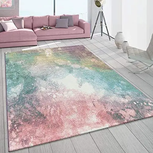 Produktbild: Paco Home Teppich Wohnzimmer Bunt Rosa Grün Türkis Pastell Farbverlauf Robust Kurzflor, Grösse:120x170 cm