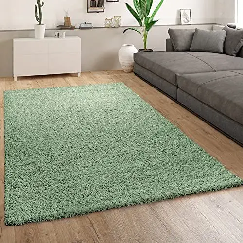 Produktbild: Paco Home Teppich Wohnzimmer Hochflor Schlichtes Einfarbiges Design Modern Unifarben Grün, Grösse:70x140 cm