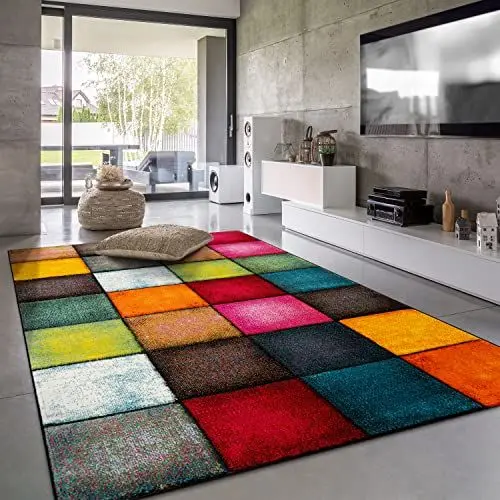 Produktbild: Paco Home Teppich Wohnzimmer Kinderzimmer Kurzflor Moderne 3D Optik Kariert Geometrische Muster, Grösse:240x330 cm, Farbe:Bunt 2