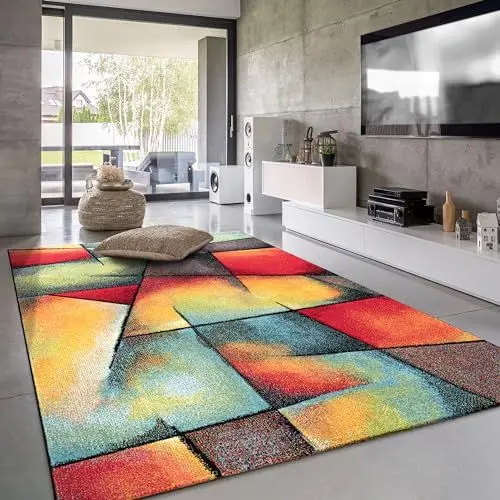 Produktbild: Paco Home Teppich Wohnzimmer Kinderzimmer Kurzflor Moderne 3D Optik Kariert Geometrische Muster, Grösse:80x150 cm, Farbe:Bunt 6