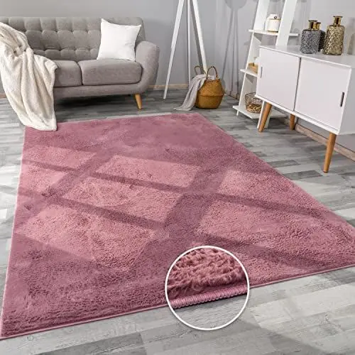 Produktbild: Paco Home Teppich Wohnzimmer Kunstfell weich waschbar modern elegant pflegeleicht Felloptik Uni Seidenglanz flauschig Kurzflor, Grösse:60x90 cm, Farbe:Lila Rosa