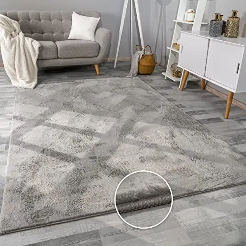 Produktbild: Paco Home Teppich Wohnzimmer Kunstfell weich waschbar modern elegant pflegeleicht Felloptik Uni Seidenglanz flauschig Kurzflor, Grösse:80x150 cm, Farbe:Grau