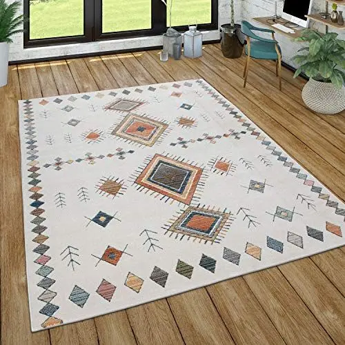 Produktbild: Paco Home Teppich Wohnzimmer Kurzflor Geometrisches Muster Skandi Boho Modern Style, Grösse:60x100 cm, Farbe:Creme