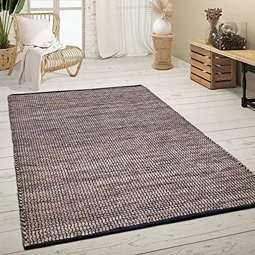 Produktbild: Paco Home Teppich Wohnzimmer Kurzflor Jute Handgewebt Meliertes Ethno Muster Naturfaser, Grösse:80x150 cm, Farbe:Blau
