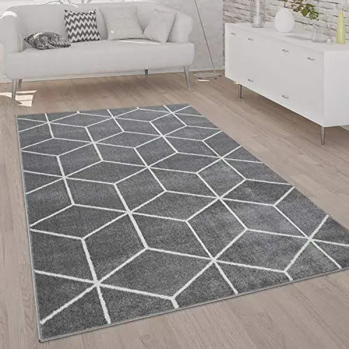 Produktbild: Paco Home Teppich Wohnzimmer Kurzflor Moderner Skandinavischer Stil Rauten Muster Grau Weiß, Grösse:120x170 cm, Farbe:Grau