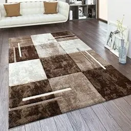 Produktbild: Paco Home Teppich Wohnzimmer Kurzflor Schlafzimmer Moderne Vintage Optik Geometrisches Muster Kariert 3D Effekt Konturenschnitt, Grösse:120x170 cm, Farbe:Braun Beige