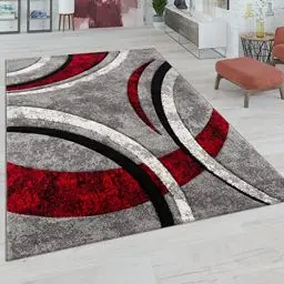 Produktbild: Paco Home Teppich Wohnzimmer Kurzflor Vintage Handgearbeiteter Konturenschnitt 3D Optik, Grösse:60x110 cm, Farbe:Grau-Rot