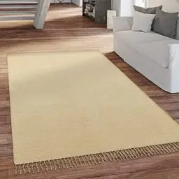 Produktbild: Paco Home Teppich Wohnzimmer Schlafzimmer Boho Style Flachgewebe Modern Baumwolle Mit Fransen Handgearbeitet Einfarbig, Grösse:80x150 cm, Farbe:Creme