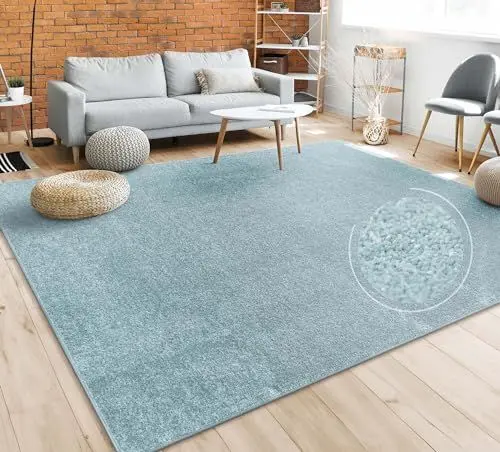 Produktbild: Paco Home Teppich Wohnzimmer Schlafzimmer Esszimmer Kurzflor Moderne Optik Einfarbig Pastell, Grösse:120x170 cm, Farbe:Türkis