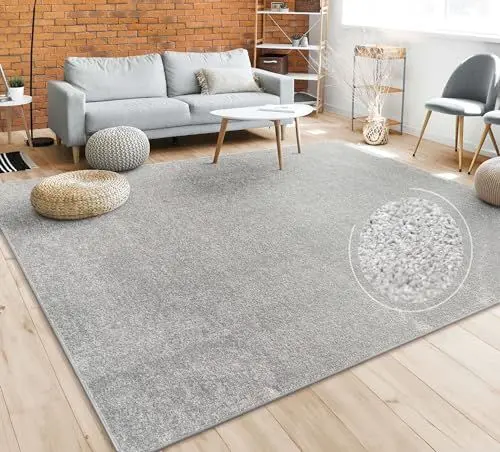Produktbild: Paco Home Teppich Wohnzimmer Schlafzimmer Esszimmer Kurzflor Moderne Optik Einfarbig Pastell, Grösse:200x280 cm, Farbe:Silber