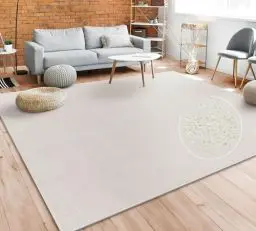 Produktbild: Paco Home Teppich Wohnzimmer Schlafzimmer Esszimmer Kurzflor Moderne Optik Einfarbig Pastell, Grösse:80x150 cm, Farbe:Creme