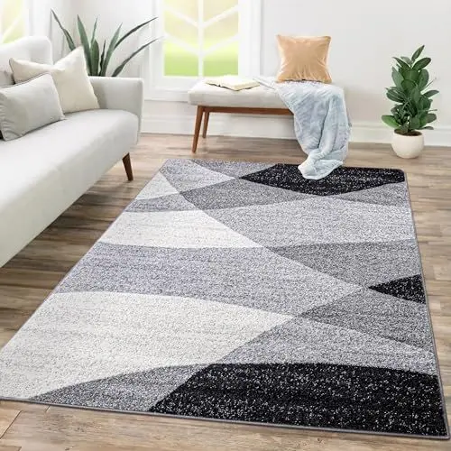 Produktbild: Paco Home Teppich Wohnzimmer Schlafzimmer Kurzflor Abstraktes Muster Geometrisches Design Wellen Motiv Moderne Deko, Grösse:120x170 cm, Farbe:Grau 2