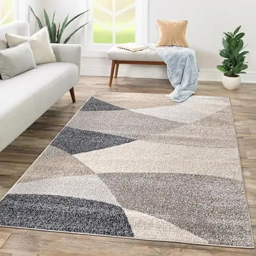 Produktbild: Paco Home Teppich Wohnzimmer Schlafzimmer Kurzflor Abstraktes Muster Geometrisches Design Wellen Motiv Moderne Deko, Grösse:80x150 cm, Farbe:Beige 3