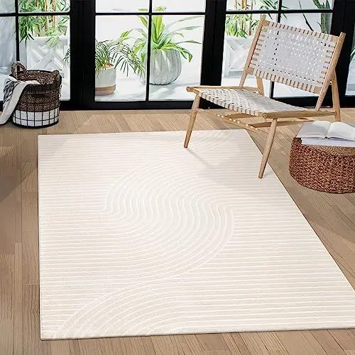 Produktbild: Paco Home Teppich Wohnzimmer Schlafzimmer Modern Kurzflor Skandinavisches Boho Muster Regenbogen japandi Geometrisch 3D Effekt Creme, Grösse:120x170 cm, Farbe:Creme 5