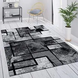 Produktbild: Mias Teppiche Teppich Wohnzimmer Grau Vintage Kurzflor Schlafzimmer Geometrisches Design Modern, Grösse:140x200 cm, Farbe:Grau