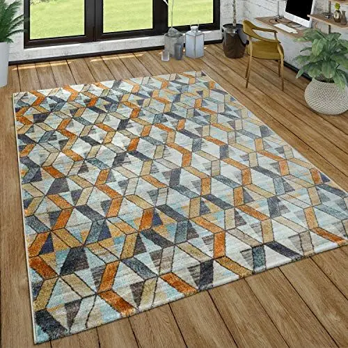 Produktbild: Paco Home Wohnzimmer-Teppich, Kurzflor-Teppich Mit Rauten-Muster, In Gelb, Blau, Grau, Grösse:80x150 cm