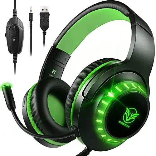 Produktbild: Pacrate PC Gaming Headset für PS4 Xbox One PS5, PS4 Headset mit Mikrofon & LED Lichter, PS4 Gamer Kopfhörer mit Mikrofon, 3.5mm Surround Sound Headset mit Intensiven Bässen für Switch Laptop Mac