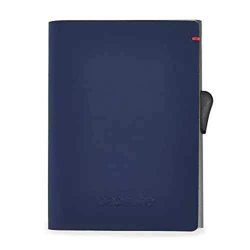 Produktbild: Pacsafe RFIDsafe TEC Slider Wallet für 5 Kreditkarten, Scheinfach, Kreditkartenetui mit Anti-Diebstahl Schutz, PU Kartenhalter im schlanken Design, Geldbörse mit RFID Technologie, Blau/Rot