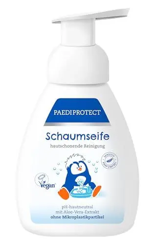 Produktbild: PAEDIPROTECT Schaumseife Kinder Erwachsene 240 ml, parfümfrei & feuchtigkeitsspendend, mit Aloe-Vera, reinigend, pH-neutrale vegane Handseife