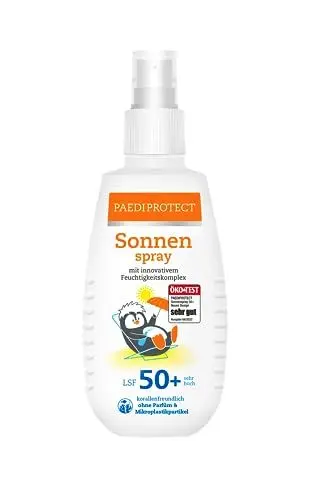 Produktbild: PAEDIPROTECT Sonnenspray Kinder Baby LSF 50+ 150 ml, Sonnencreme parfümfrei & wasserfestes Spray, Gesicht Körper, Sonnenschutzspray vor UVA/UVB-Strahlung, vegan, ohne Mikroplastik