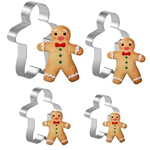 Produktbild: 4 Stück Ausstechformen Weihnachten, 4 Größen Lebkuchenmann Ausstecher, Edelstahl Plätzchen Ausstecher Weihnachten für Plätzchen Backen Tortendeko