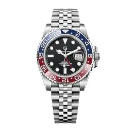 Produktbild: Pagani Design GMT Herren 40 mm Automatikuhr Saphirglas Edelstahl 100 Wasserbeständigkeit Analoguhr Mechanische Herrenuhren Geschenkuhr für Herren(Fünf Perlen Blau Rot)